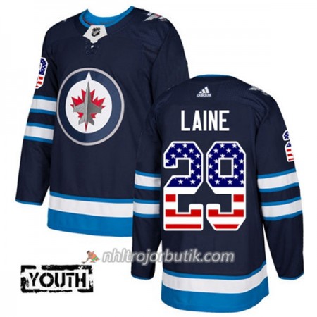 Barn Ishockey Winnipeg Jets Tröja Patrik Laine 29 Adidas 2017-2018 Marinblå USA Flag Fashion Authentic